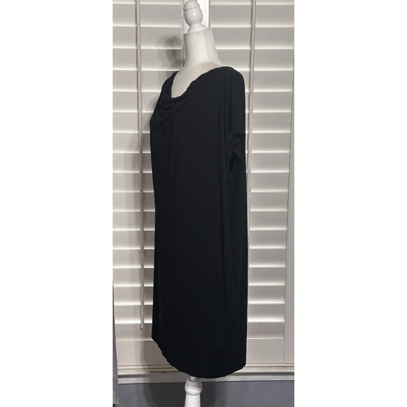 EILEEN FISHER Size L Cowl Neck Short Sleeve Shift Dress Minimalist Closet Staple - Picture 6 of 12